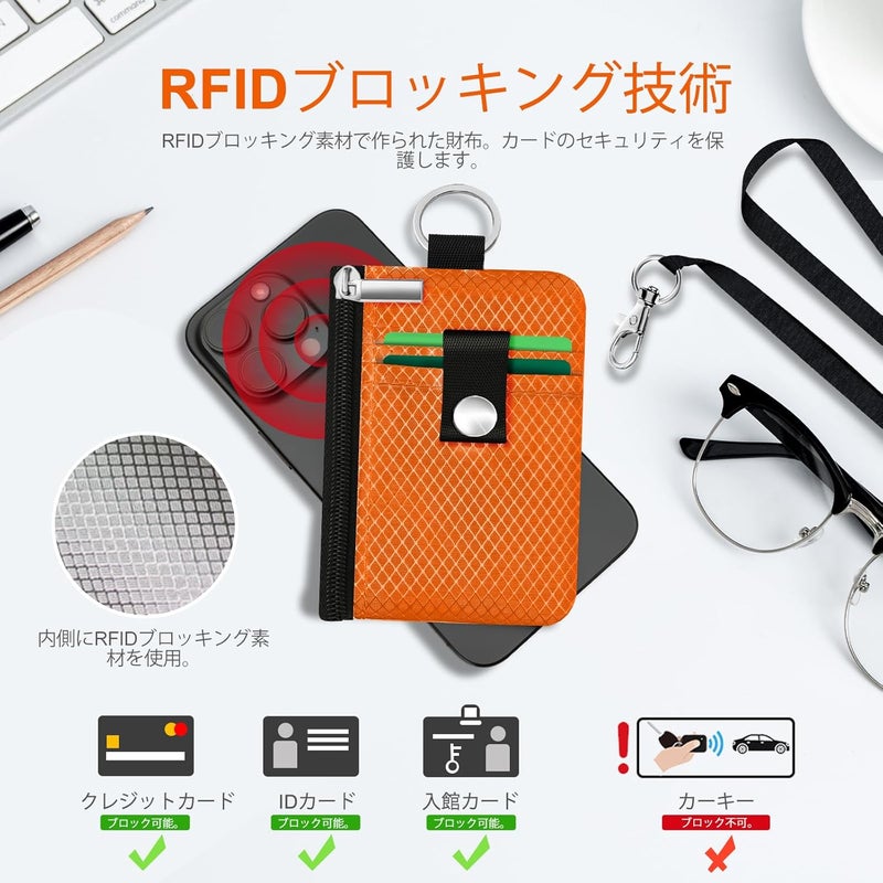 CCUMI Minimalist RFID Blocking Small Wallet with ID Window,WaterResistant Zip Id Case Wallet with Lanyard Keychain for Cards,Cash,Travel,Women,Men (Orange) - Image 4